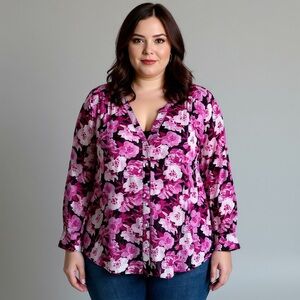 INC International Concepts - Pink Floral Blouse - 2X